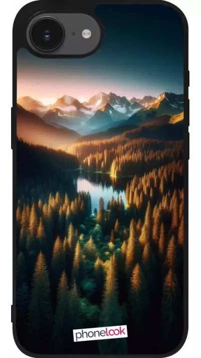 iPhone 16e Case Hülle - Silikon schwarz Sonnenuntergang Waldsee