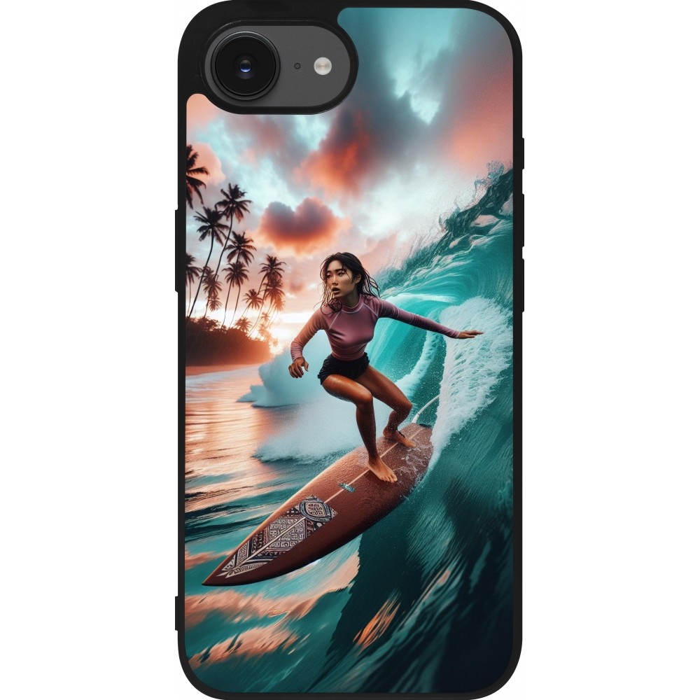 iPhone 16e Case Hülle - Silikon schwarz Surferin aus Bali