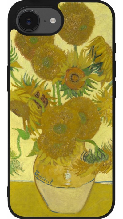 iPhone 16e Case Hülle - Silikon schwarz Kunstbild - Sonnenblumen  - Van Gogh