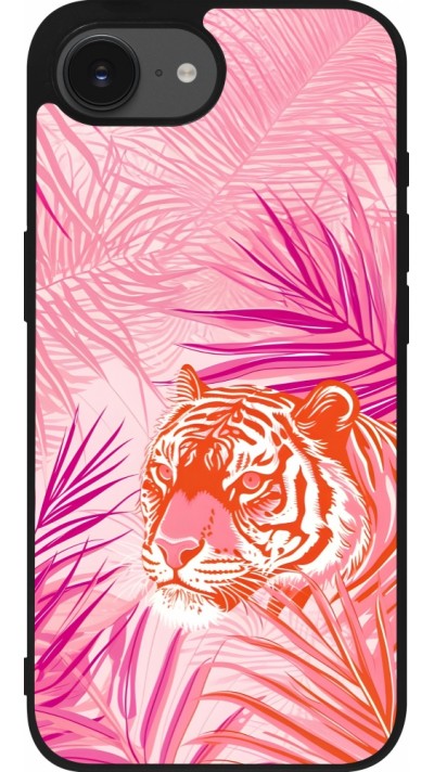 iPhone 16e Case Hülle - Silikon schwarz Tiger Palmen rosa