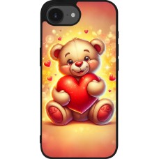 Coque iPhone 17e / 16e - Silicone rigide noir Valentine 2024 Teddy love