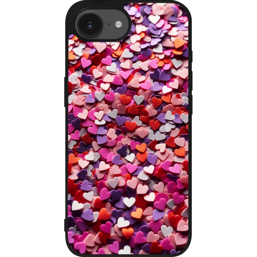 iPhone 16e Case Hülle - Silikon schwarz Valentin 2025 Konfetti