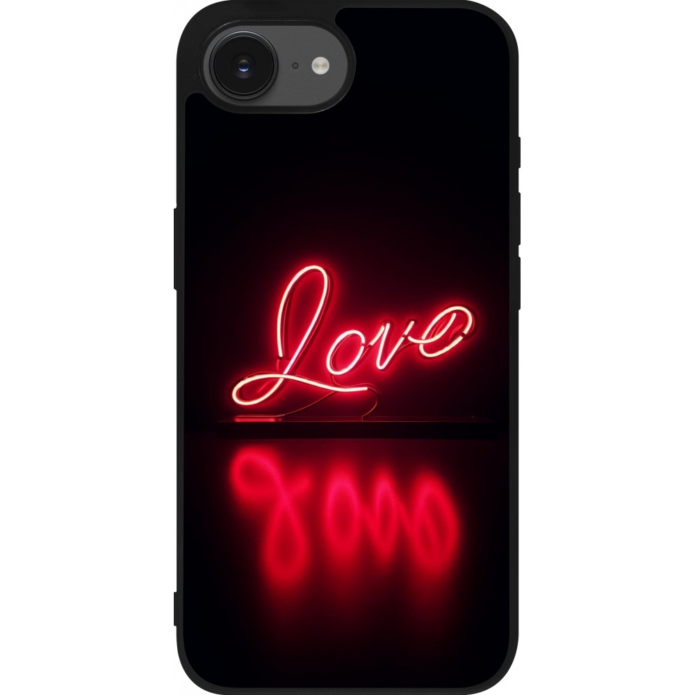 iPhone 16e Case Hülle - Silikon schwarz Valentine 2025 Neon Liebe
