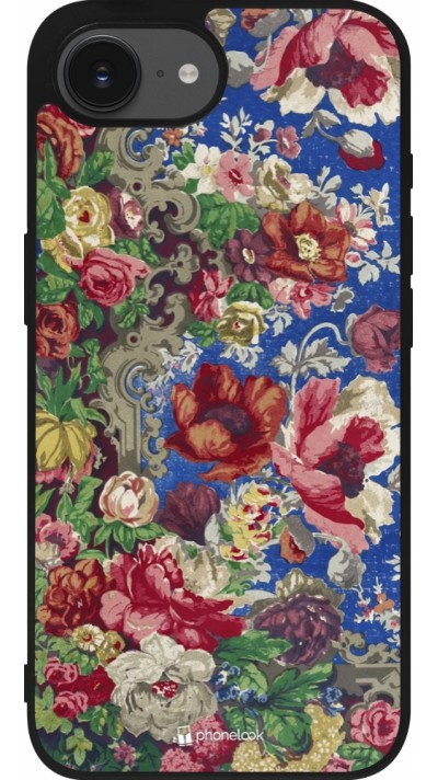 iPhone 16e Case Hülle - Silikon schwarz Vintage Art Flowers