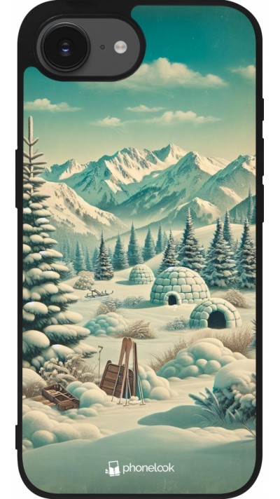 iPhone 16e Case Hülle - Silikon schwarz Vintage Schneebedeckter Berg Iglu