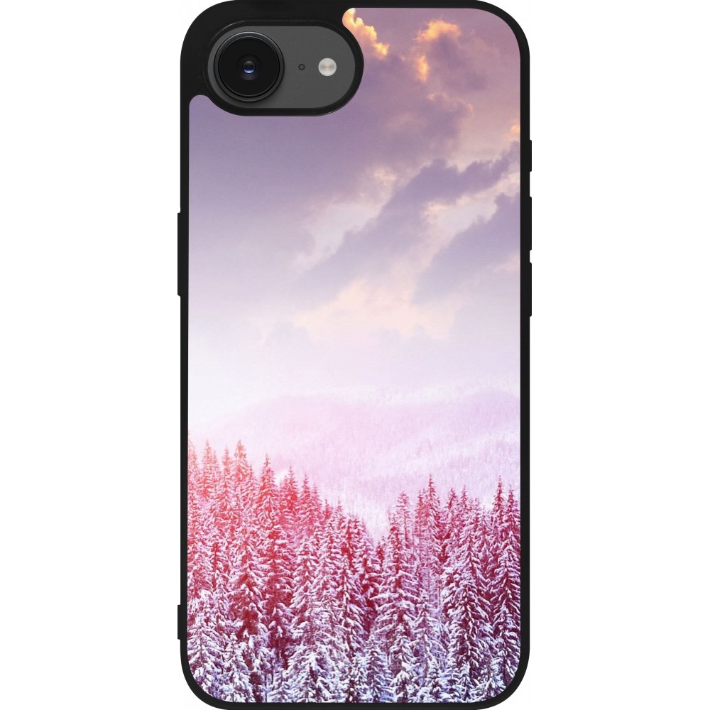 iPhone 16e Case Hülle - Silikon schwarz Winter 22 Pink Forest