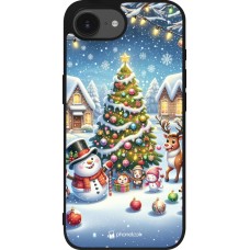 iPhone 16e Case Hülle - Silikon schwarz Weihnachten 2023 Schneemann und Tannenbaum