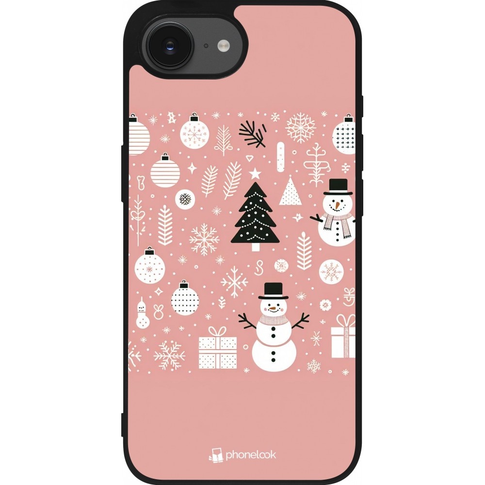 iPhone 16e Case Hülle - Silikon schwarz Weihnachten 2024 Rose Schneemann Weihnachten
