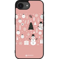 iPhone 16e Case Hülle - Silikon schwarz Weihnachten 2024 Rose Schneemann Weihnachten