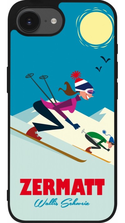 iPhone 16e Case Hülle - Silikon schwarz Zermatt Ski Downhill