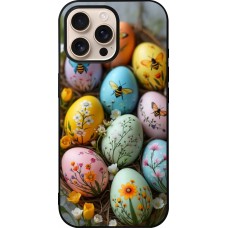 iPhone 16 Pro Max Case Hülle - Silikon schwarz Easter 2026 Eggs with bees