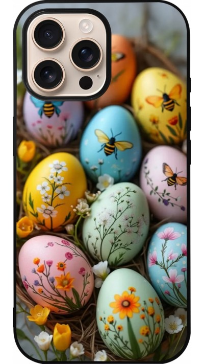 iPhone 16 Pro Max Case Hülle - Silikon schwarz Easter 2026 Eggs with bees