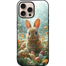 iPhone 16 Pro Max Case Hülle - Silikon schwarz Easter 2026 Rabbit in the garden