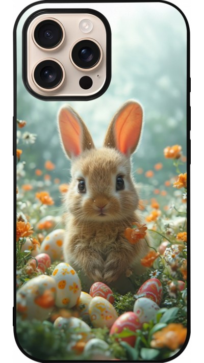 iPhone 16 Pro Max Case Hülle - Silikon schwarz Easter 2026 Rabbit in the garden
