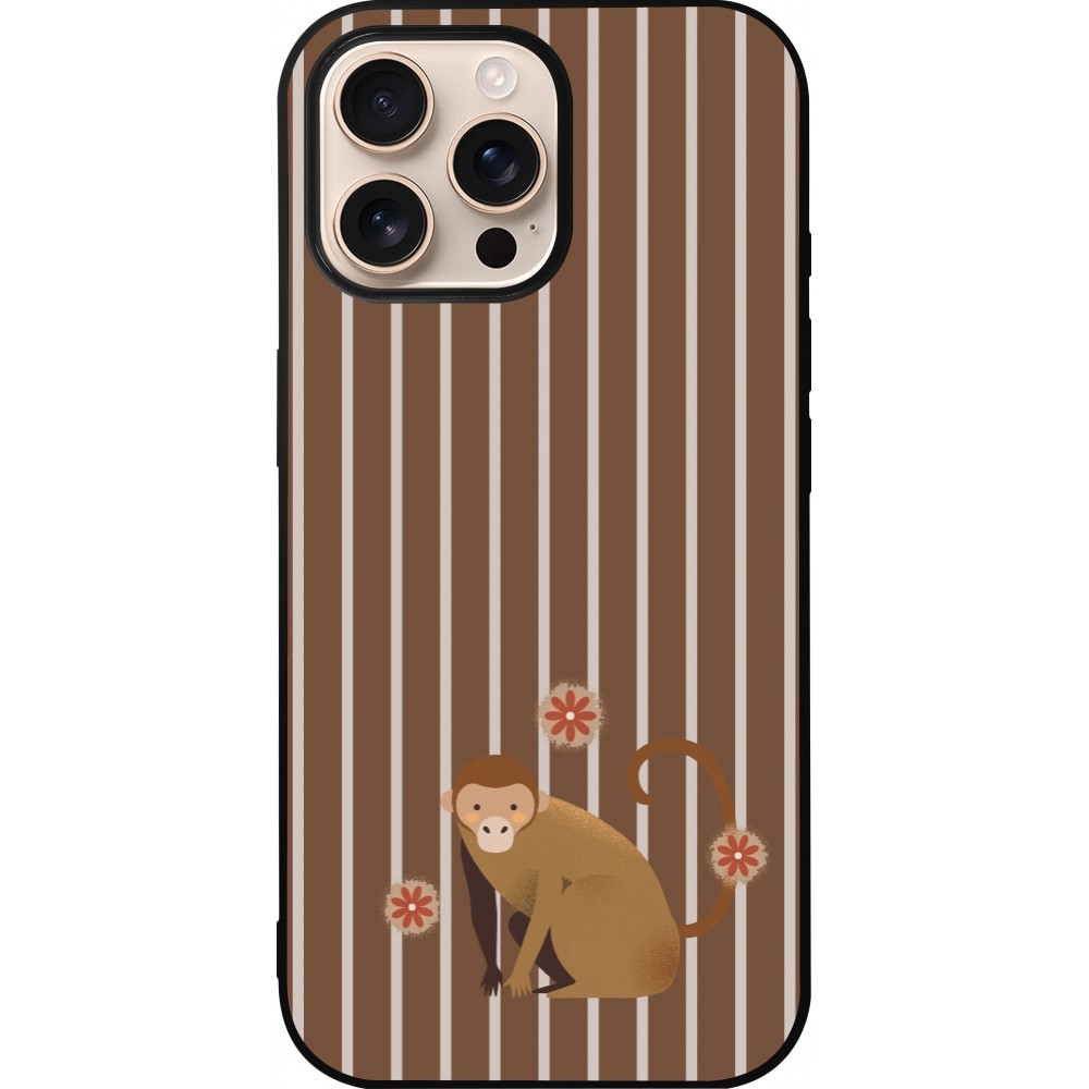 iPhone 16 Pro Max Case Hülle - Silikon schwarz Monkey with stripes
