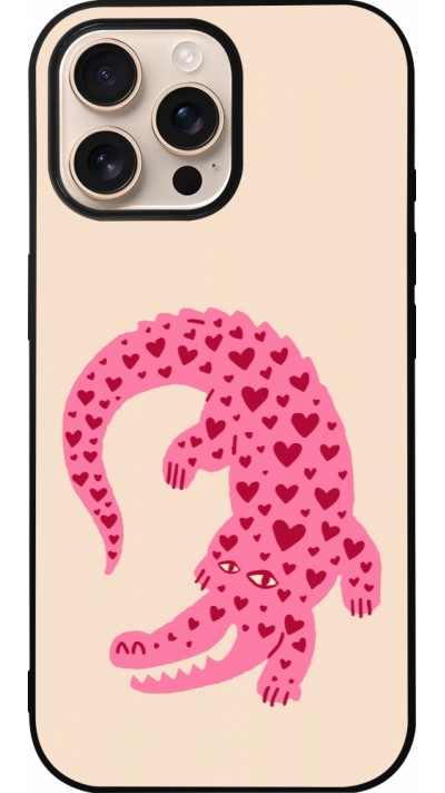 iPhone 16 Pro Max Case Hülle - Silikon schwarz Pink crocodile 2026