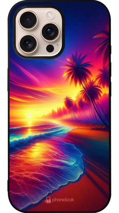 iPhone 16 Pro Max Case Hülle - Silikon schwarz Strand Sonnenuntergang auffällig