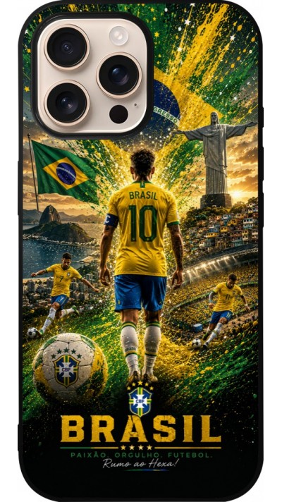 iPhone 16 Pro Max Case Hülle - Silikon schwarz Fussball Brasilien splash 2026