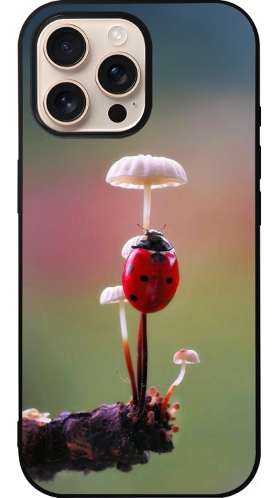 iPhone 16 Pro Max Case Hülle - Silikon schwarz Ladybird on a mushroom 2026