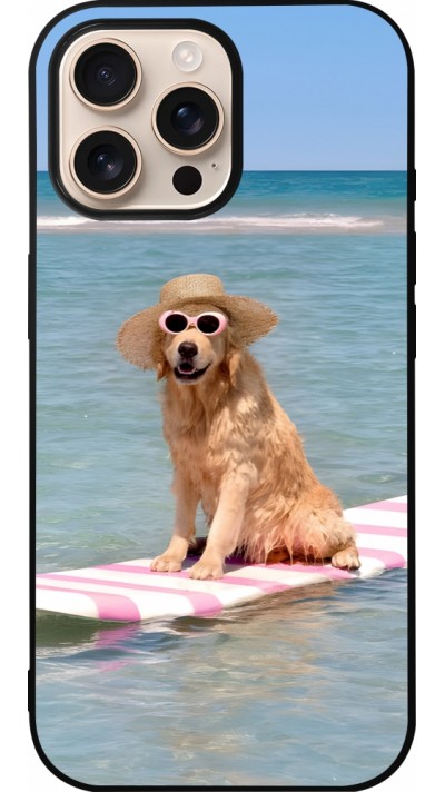 iPhone 16 Pro Max Case Hülle - Silikon schwarz Summer Dog on Paddle