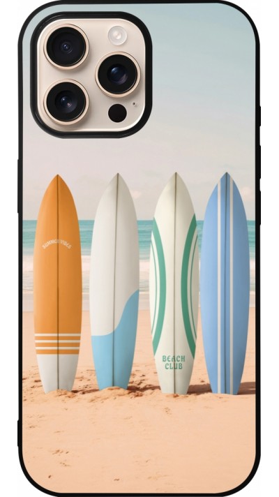 Coque iPhone 16 Pro Max - Silicone rigide noir Summer surfboard 2025
