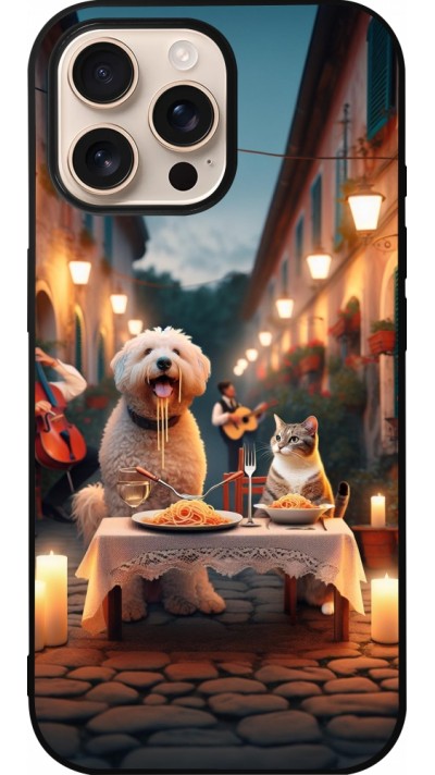 iPhone 16 Pro Max Case Hülle - Silikon schwarz Valentin 2024 Hund & Katze Kerzenlicht