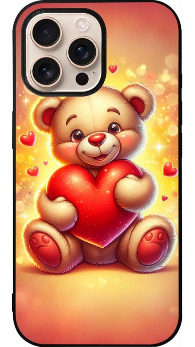 iPhone 16 Pro Max Case Hülle - Silikon schwarz Valentin 2024 Teddy Liebe