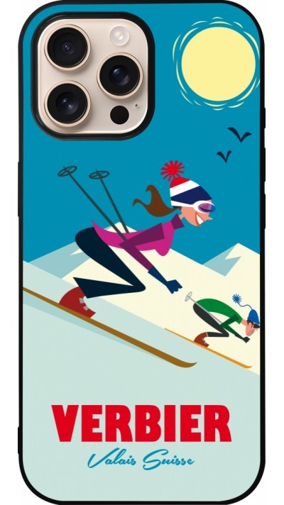 iPhone 16 Pro Max Case Hülle - Silikon schwarz Verbier Ski Downhill