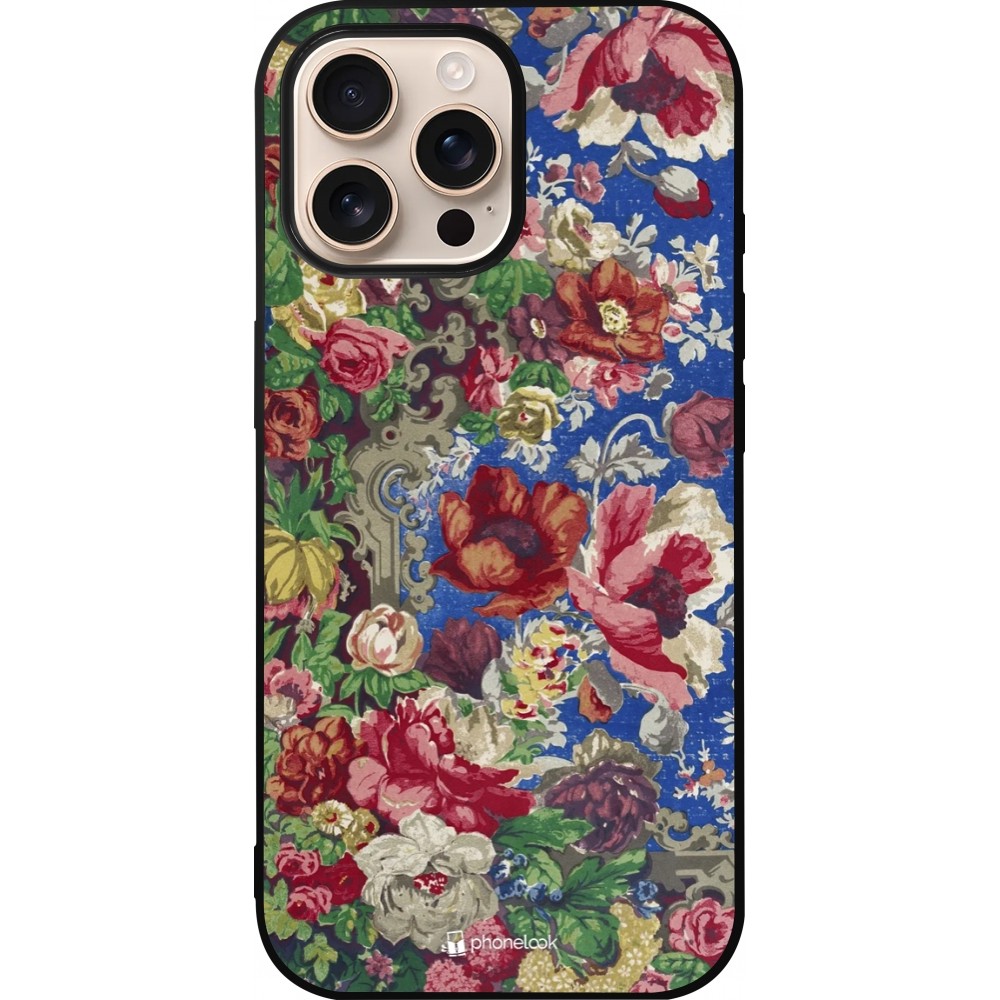 iPhone 16 Pro Max Case Hülle - Silikon schwarz Vintage Art Flowers