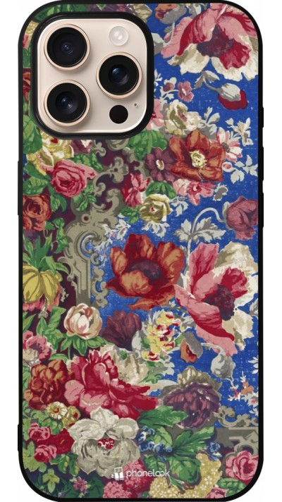 iPhone 16 Pro Max Case Hülle - Silikon schwarz Vintage Art Flowers