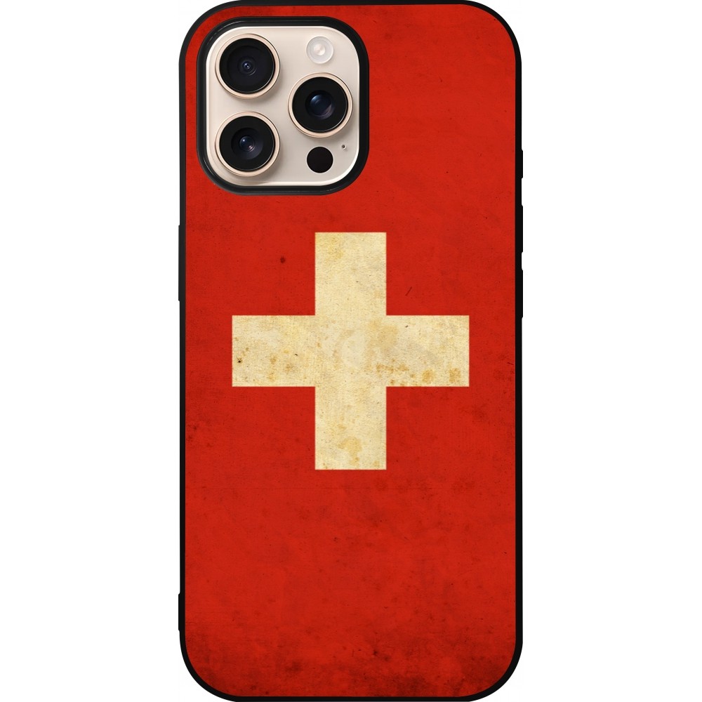 iPhone 16 Pro Max Case Hülle - Silikon schwarz Vintage Flag SWISS