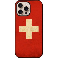 iPhone 16 Pro Max Case Hülle - Silikon schwarz Vintage Flag SWISS