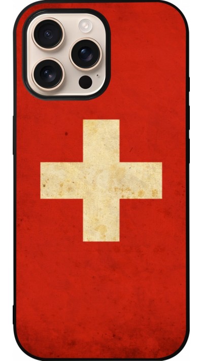 iPhone 16 Pro Max Case Hülle - Silikon schwarz Vintage Flag SWISS