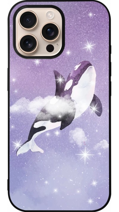 iPhone 16 Pro Max Case Hülle - Silikon schwarz Whale in sparking stars