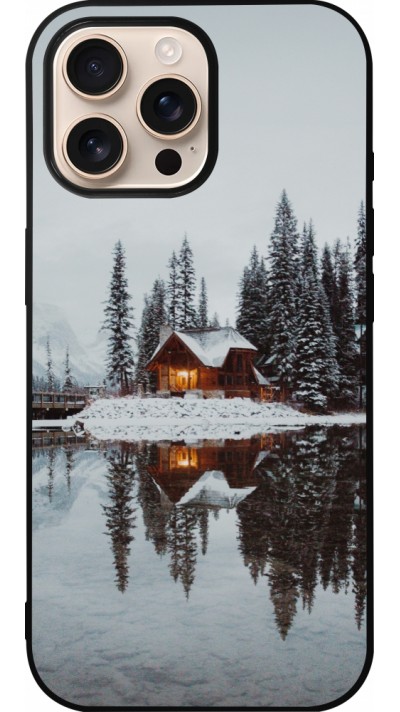 iPhone 16 Pro Max Case Hülle - Silikon schwarz Winter 25 Winter house forest afternoon