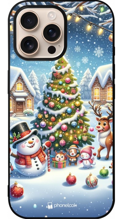 iPhone 16 Pro Max Case Hülle - Silikon schwarz Weihnachten 2023 Schneemann und Tannenbaum