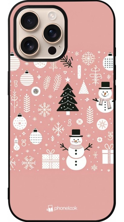 iPhone 16 Pro Max Case Hülle - Silikon schwarz Weihnachten 2024 Rose Schneemann Weihnachten