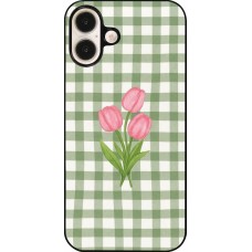 Coque iPhone 16 Plus - Green vichy tulips Spring 2026