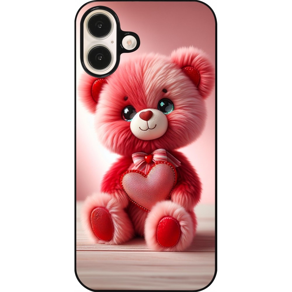 iPhone 16 Plus Case Hülle - Valentin 2024 Rosaroter Teddybär
