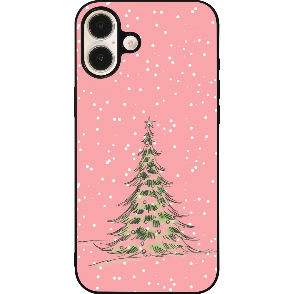 iPhone 16 Plus Case Hülle - Silikon schwarz Christmas 25 Pink Tree