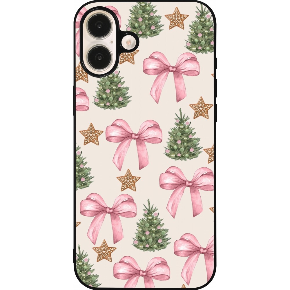 iPhone 16 Plus Case Hülle - Silikon schwarz Christmas 25 Vintage Ribbons