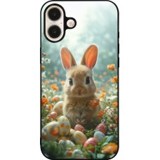 iPhone 16 Plus Case Hülle - Silikon schwarz Easter 2026 Rabbit in the garden