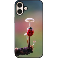 iPhone 16 Plus Case Hülle - Silikon schwarz Ladybird on a mushroom Spring 2026