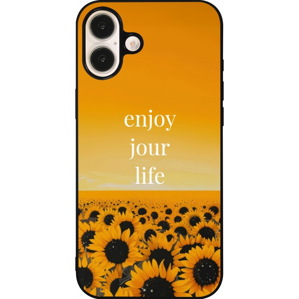 Coque iPhone 16 Plus - Silicone rigide noir Summer 2025 Enjoy your life