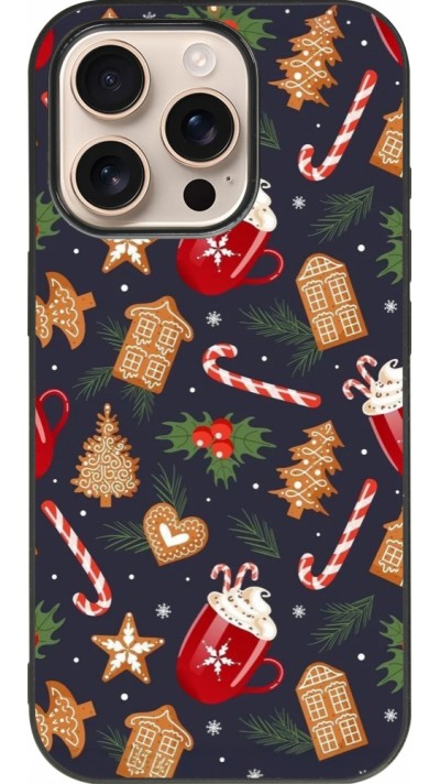 iPhone 16 Pro Case Hülle - Silikon schwarz Christmas 25 Pattern Gingerbread House