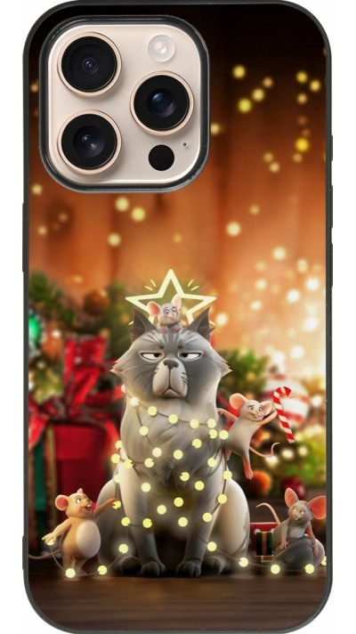 Coque iPhone 16 Pro - Silicone rigide noir Christmas 25 Xmas Cat