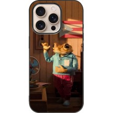 Coque iPhone 16 Pro - Silicone rigide noir Dancing frog DTMF