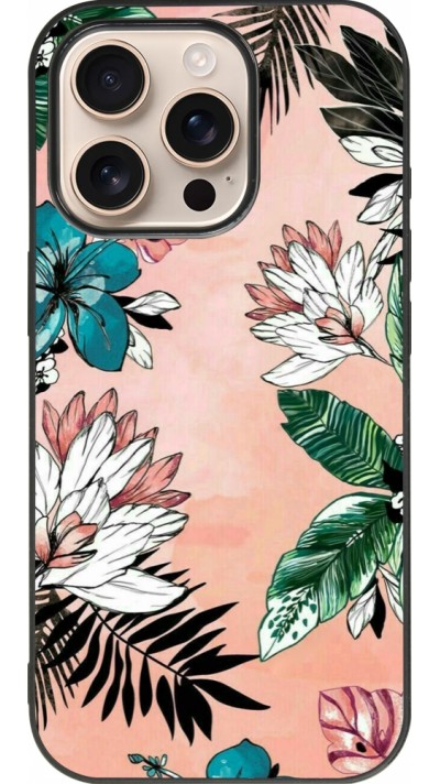 Coque iPhone 16 Pro - Silicone rigide noir Flowers Artprint