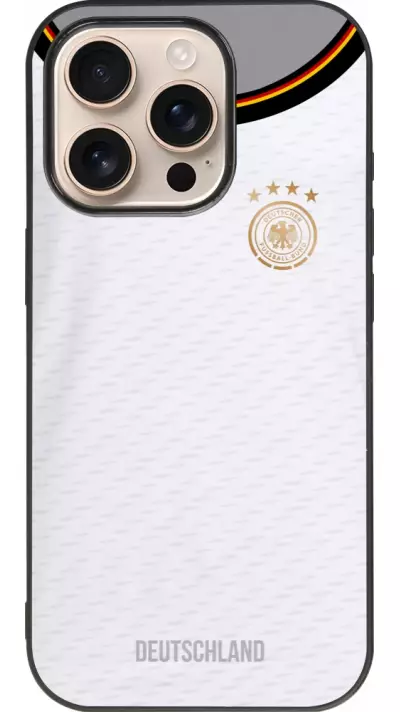 Coque iPhone 16 Pro - Silicone rigide noir Maillot de football Allemagne 2022 personnalisable