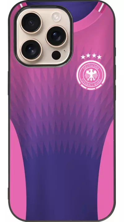 Coque iPhone 16 Pro - Silicone rigide noir Maillot de football Allemagne Extérieur personnalisable